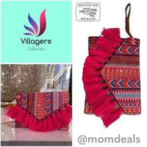 Ethnic Boho Large Clutch Suede Wristlet Bag Handmade Embroidery Tassels Indi NEW